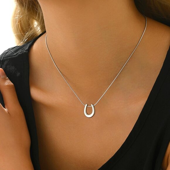 ⚡Silver Necklace for Women 18K Plated Crescent Moon Sun Horse Shoe Horn Pendant - Picture 2 of 7